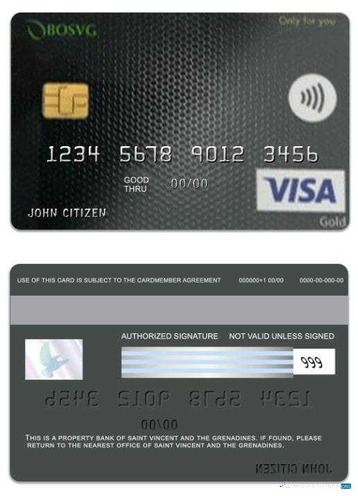 Download Saint Vincent and The Grenadines BOSVG visa gold card Photoshop template